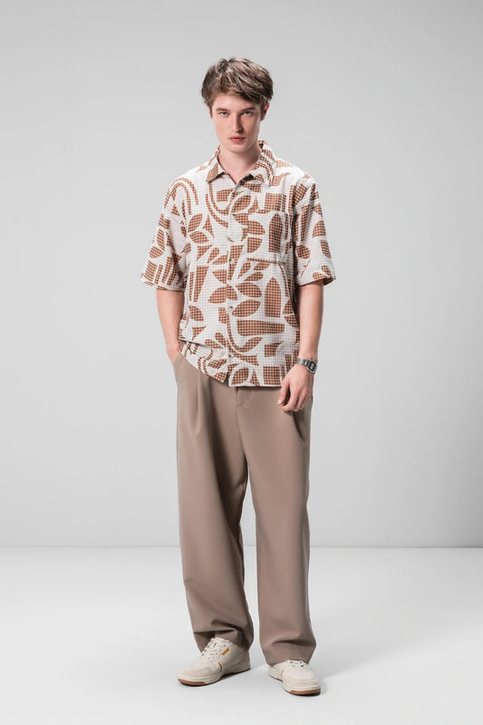 BEIGE TEXTURED PRINT SHIRT